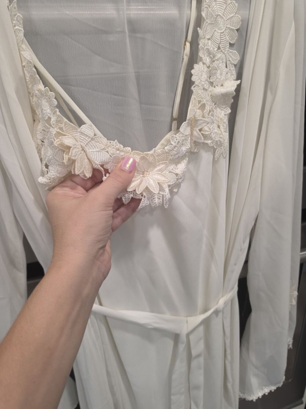 Vintage Flora Nikrooz Two-Piece White Lace Nightgown Sheer Robe Set Bell sleeve - Picture 5 of 14
